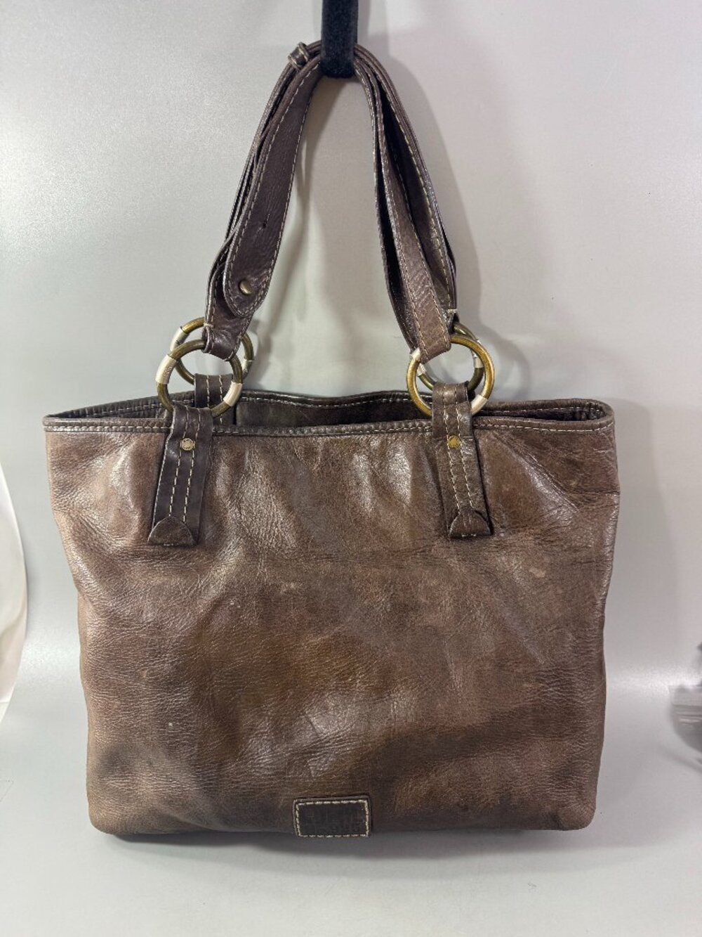 Vintager Ruehl No. 925 Y2K Heavy Brown Leather Large Tote Bag